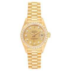Rolex President 26 Yellow Gold Pyramid Bezel Diamond Ladies Watch 69268