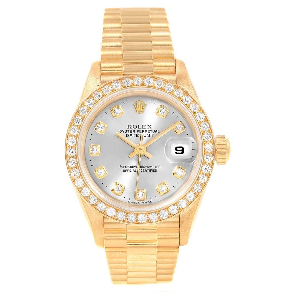 Rolex President Yellow Gold Diamond Ladies Watch 69138 Box Papers In Good Condition For Sale In Atlanta, GA