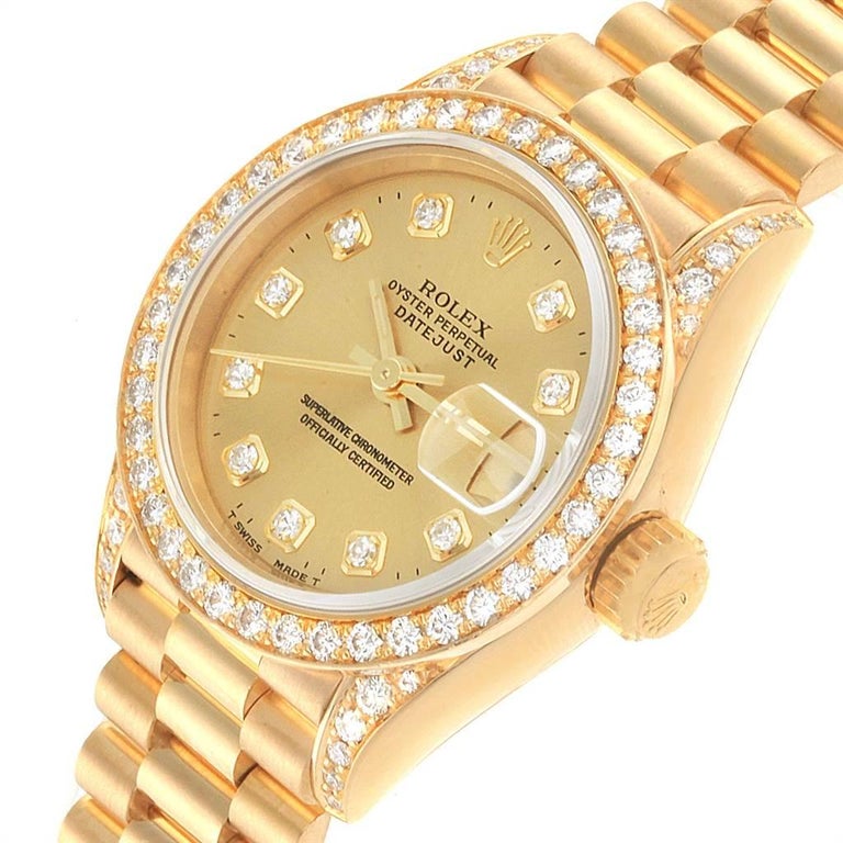 Rolex President Yellow Gold Diamond Ladies Watch 69158 Box Papers For ...
