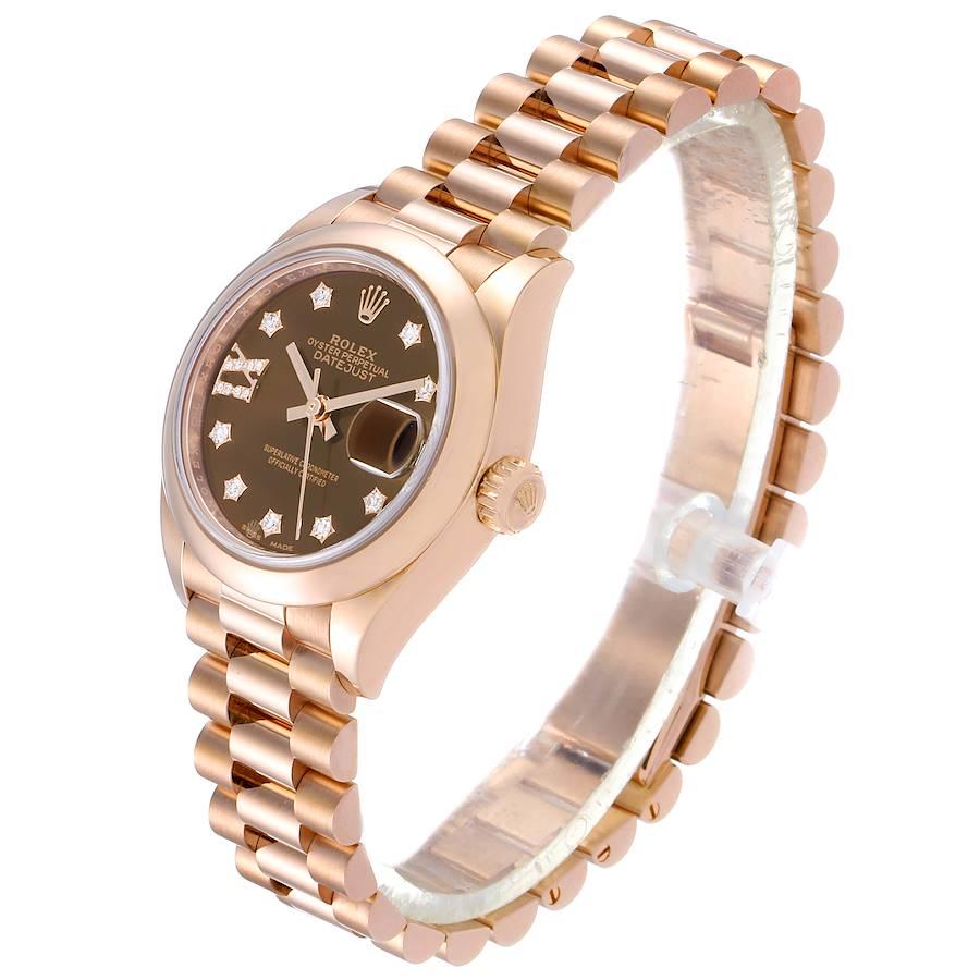 Women's Rolex President 28 Rose Gold Chocolate Dial Ladies Watch 279165 Box Card