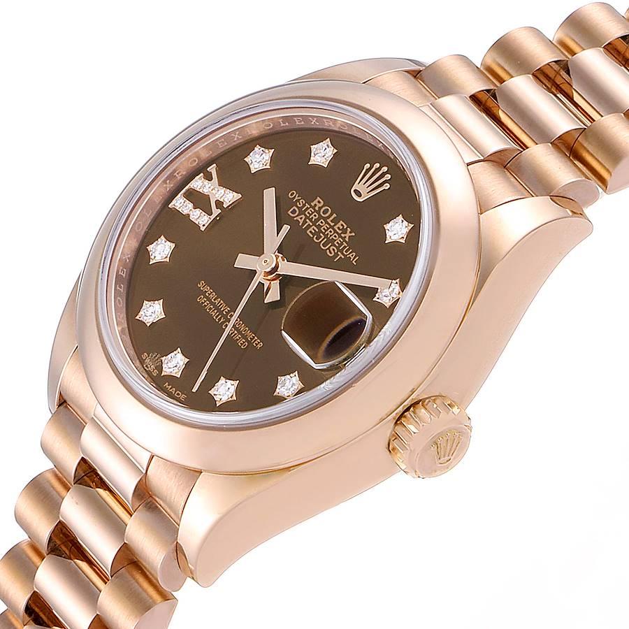 Rolex President 28 Rose Gold Chocolate Dial Ladies Watch 279165 Box Card 1