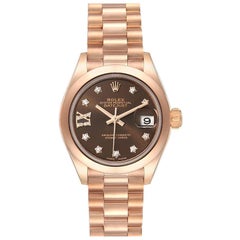 Rolex President 28 Rose Gold Chocolate Dial Ladies Watch 279165 Box Card