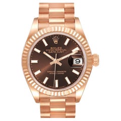 Rolex President 28 Rose Gold Chocolate Dial Ladies Watch 279175 Box Card
