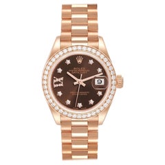 Rolex President 28 Rose Gold Chocolate Diamond Dial Ladies Watch 279135 Unworn
