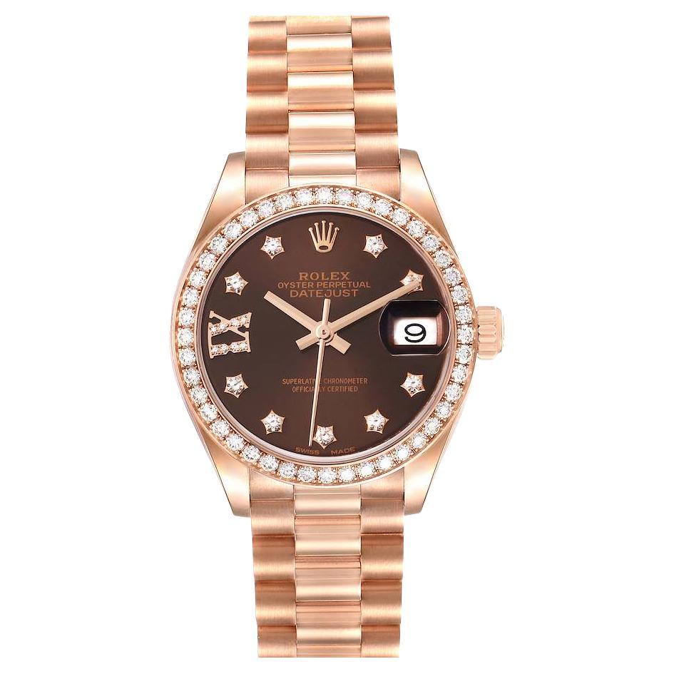 Rolex President 28 Rose Gold Chocolate Diamond Dial Ladies Watch 279135 Unworn