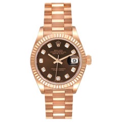 Rolex President 28 Rose Gold Chocolate Diamond Dial Ladies Watch 279175