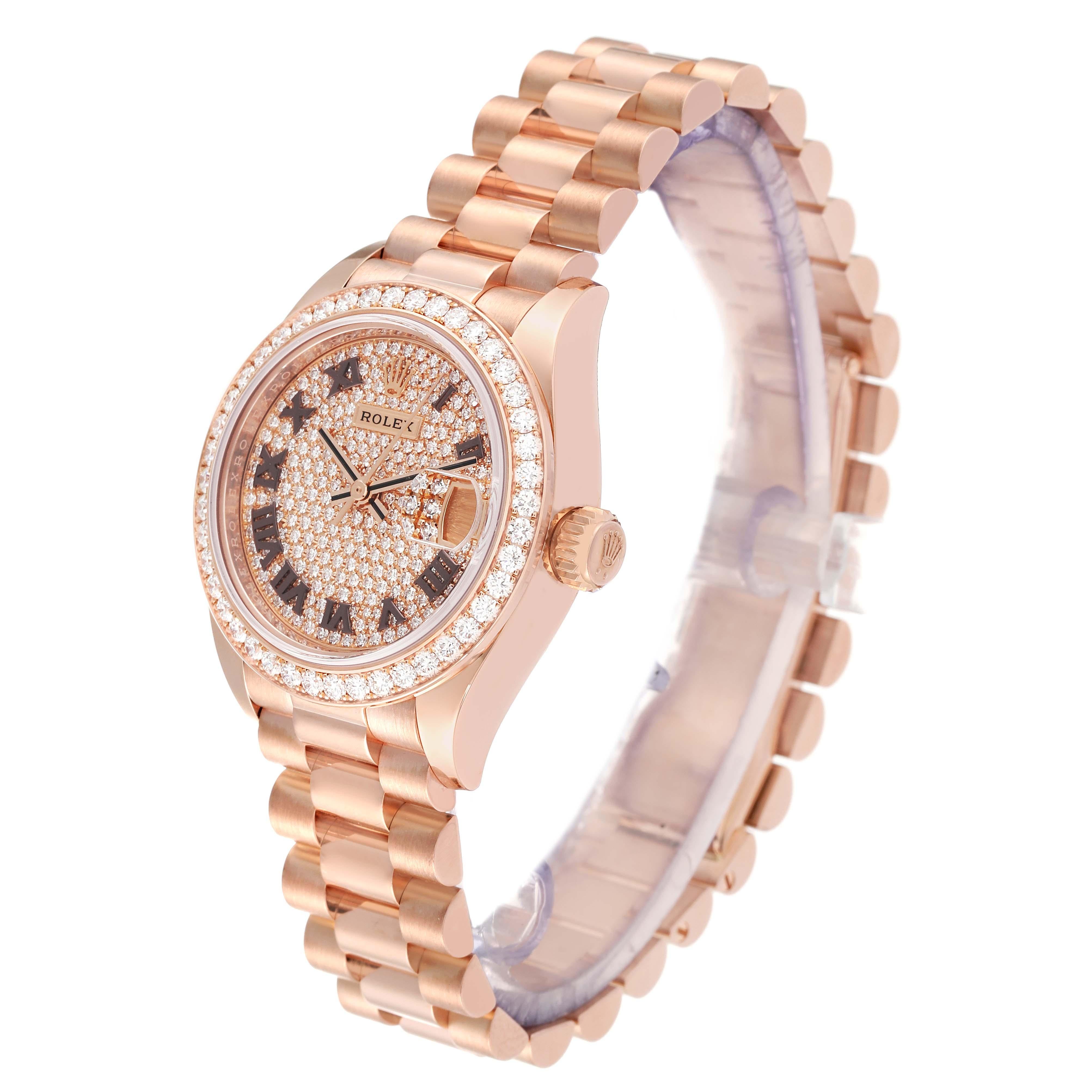 Women's Rolex President 28 Rose Gold Pave Diamond Dial Ladies Watch 279135 For Sale