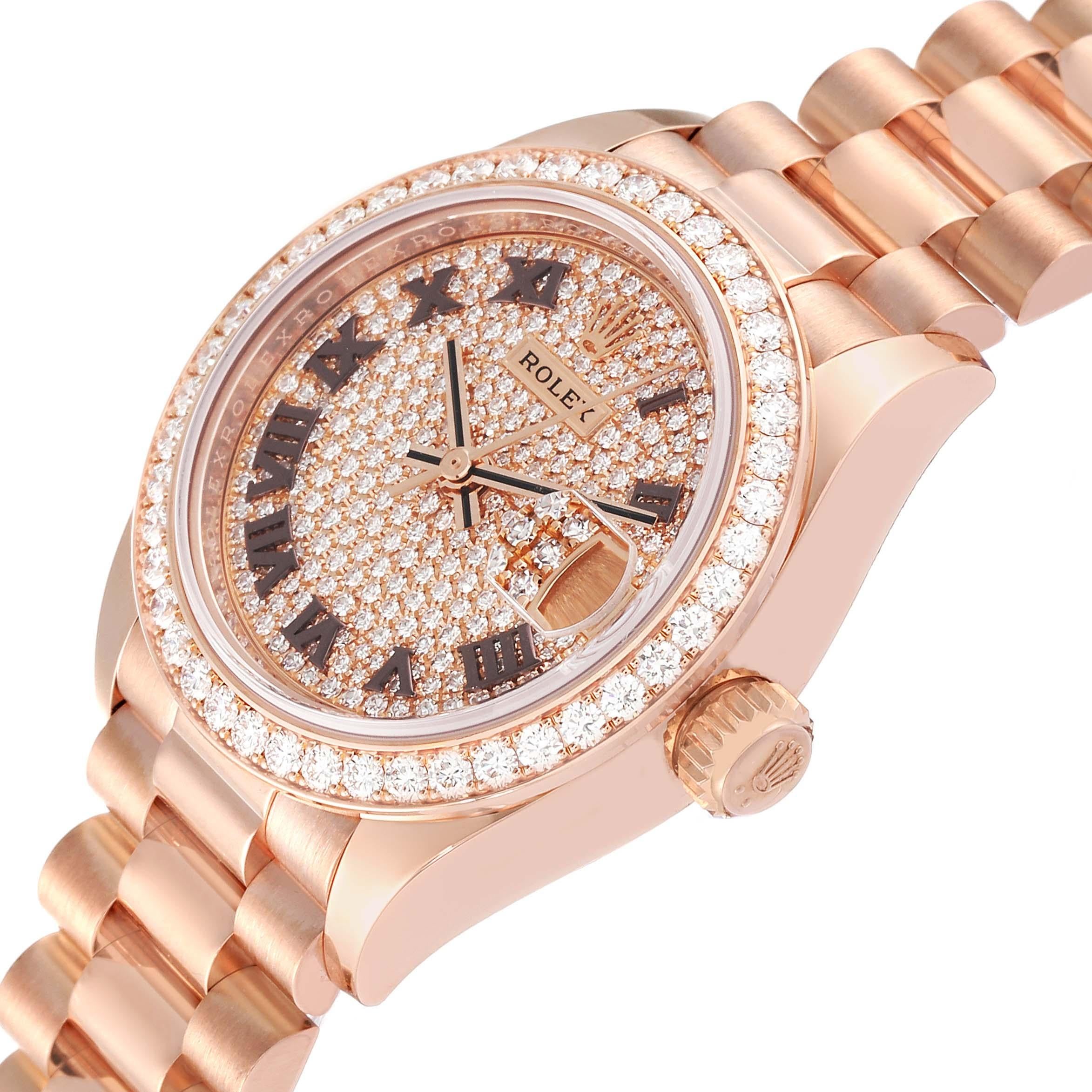 Rolex President 28 Rose Gold Pave Diamond Dial Ladies Watch 279135 For Sale 1
