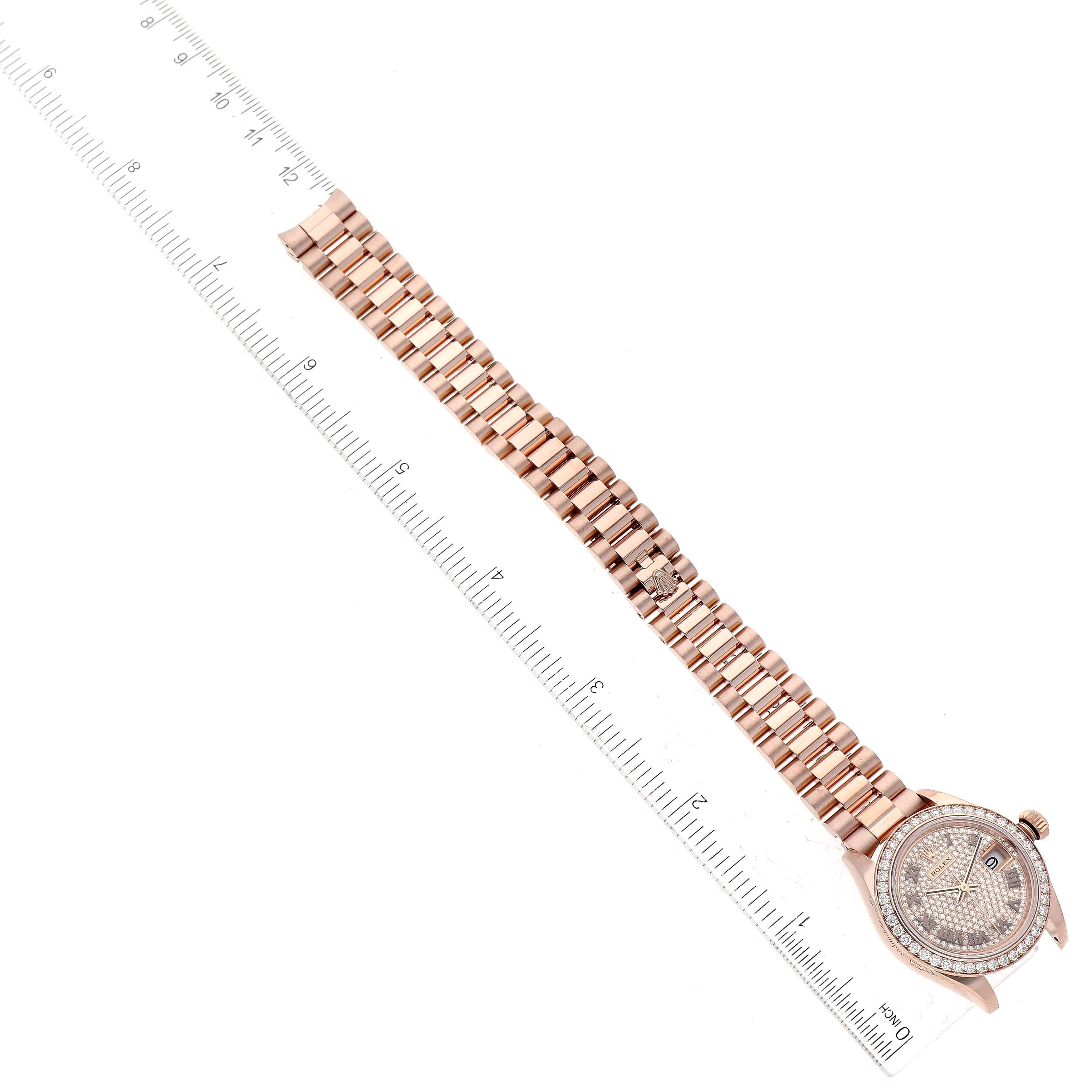 Rolex President 28 Rose Gold Pave Diamond Dial Ladies Watch 279135 For Sale 5