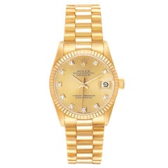 Rolex President 31 Datejust Midsize Yellow Gold Diamond Ladies Watch 68278