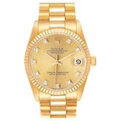 Rolex President 31 Datejust Midsize Yellow Gold Diamond Ladies Watch 68278