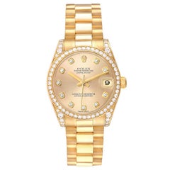 Rolex President 31 Midsize Yellow Gold Diamond Dial Bezel Ladies Watch 178158