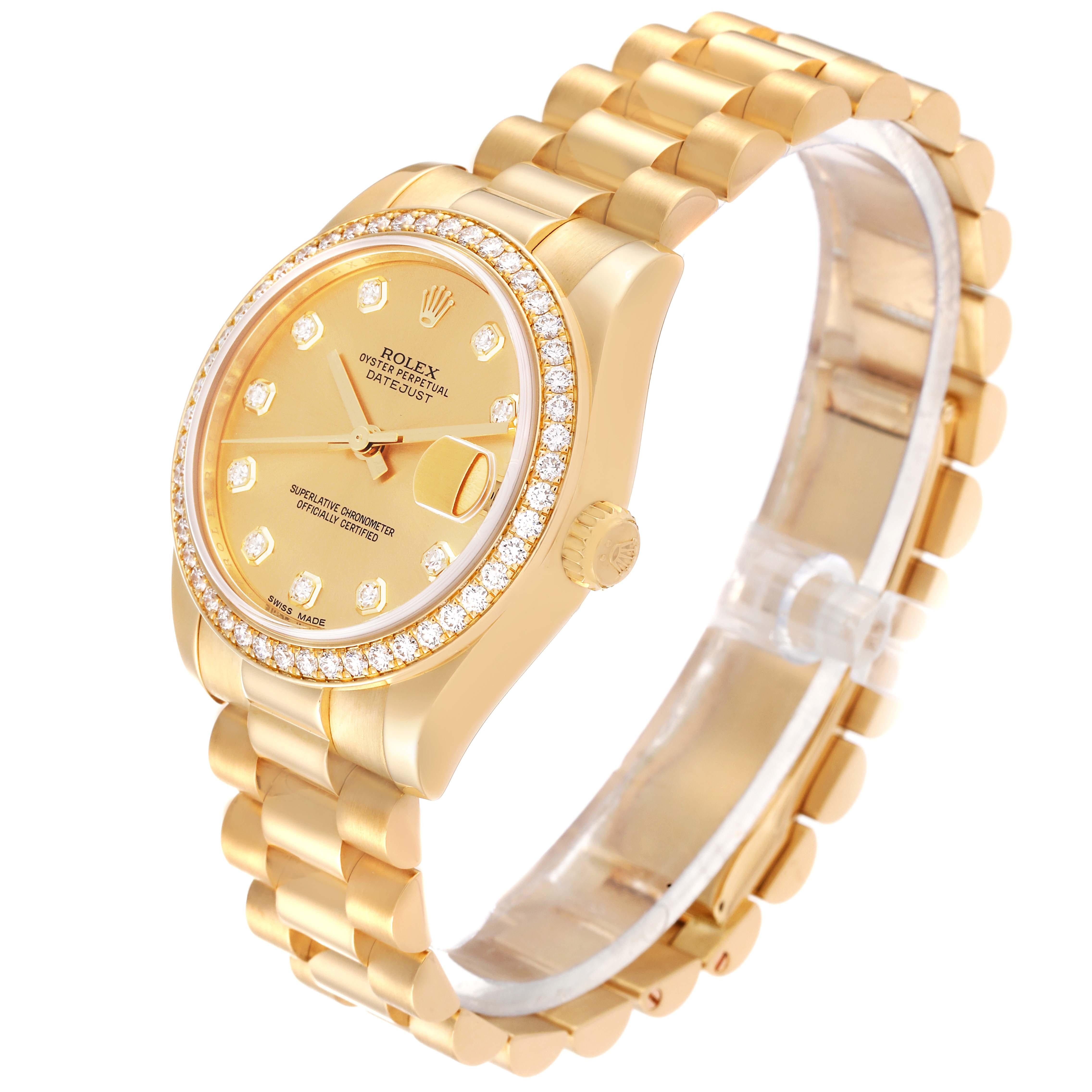 Rolex President 31 Midsize Yellow Gold Diamond Ladies Watch 178288 Box Card In Excellent Condition In Atlanta, GA