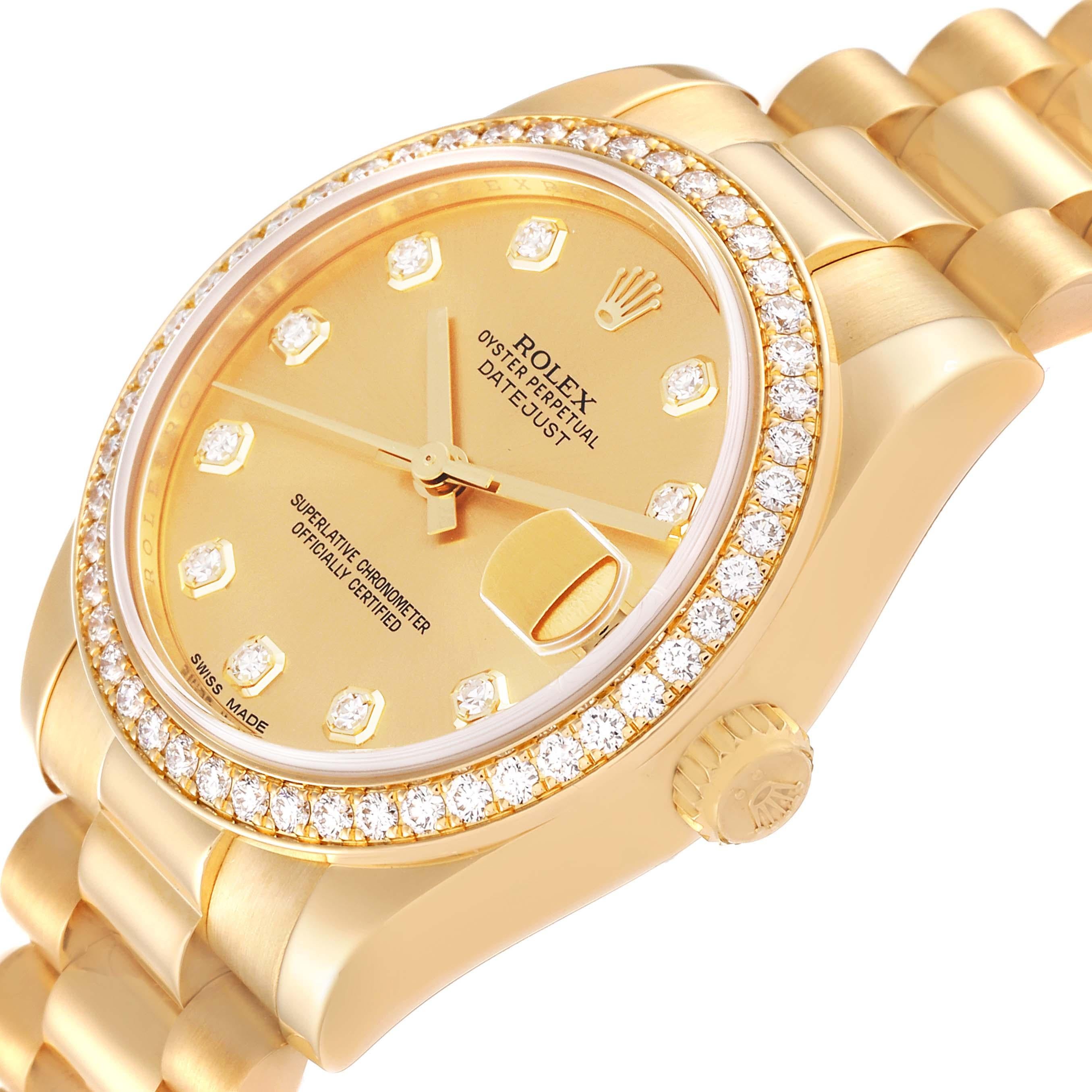 Women's Rolex President 31 Midsize Yellow Gold Diamond Ladies Watch 178288 Box Card
