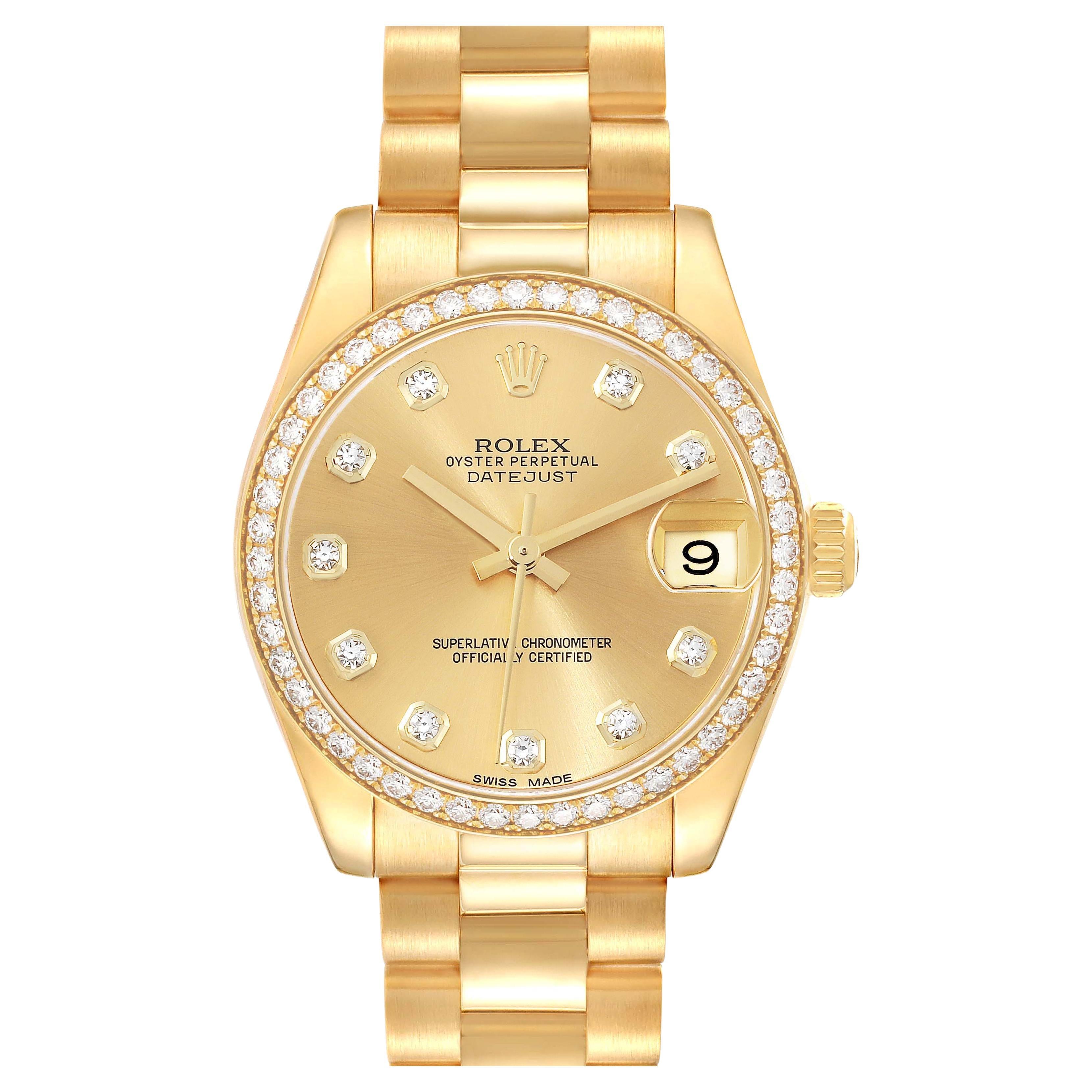 Rolex President 31 Midsize Yellow Gold Diamond Ladies Watch 178288 Box Card