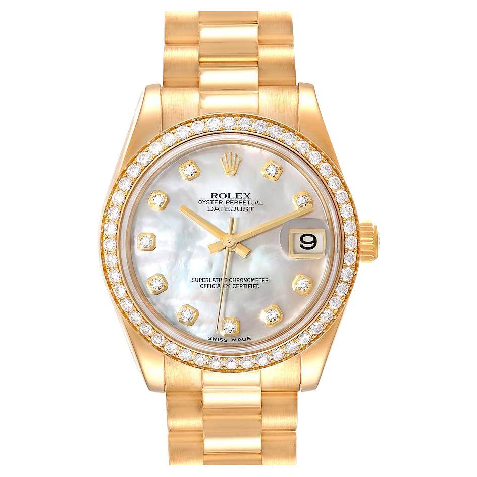 Rolex President 31 Midsize Yellow Gold Mop Diamond Watch 178288 Box Card For Sale