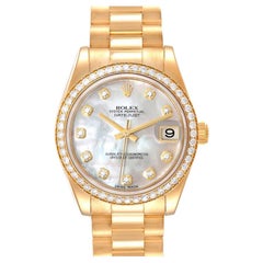 Rolex President 31 Midsize Gelbgold Mop Diamond Watch 178288 Box Card