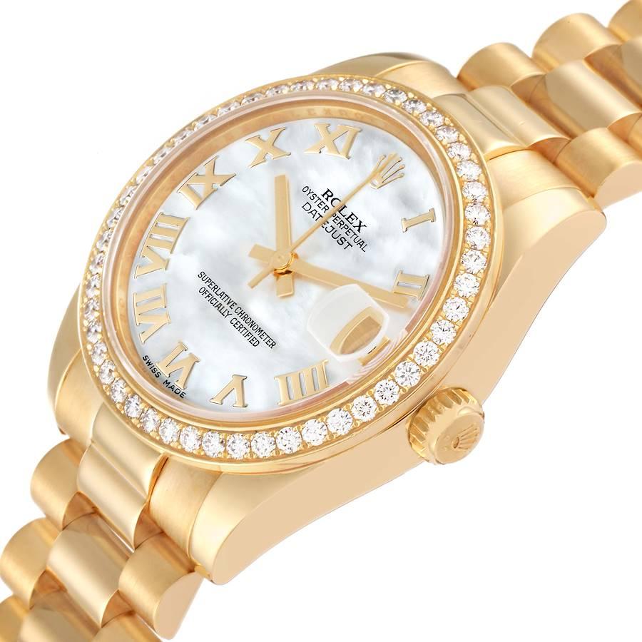 Rolex President 31 Midsize Yellow Gold Mother of Pearl Diamond Watch 178288 Box  In Excellent Condition In Atlanta, GA