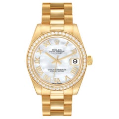 Rolex President 31 Midsize Yellow Gold Mother of Pearl Diamond Watch 178288 Box 