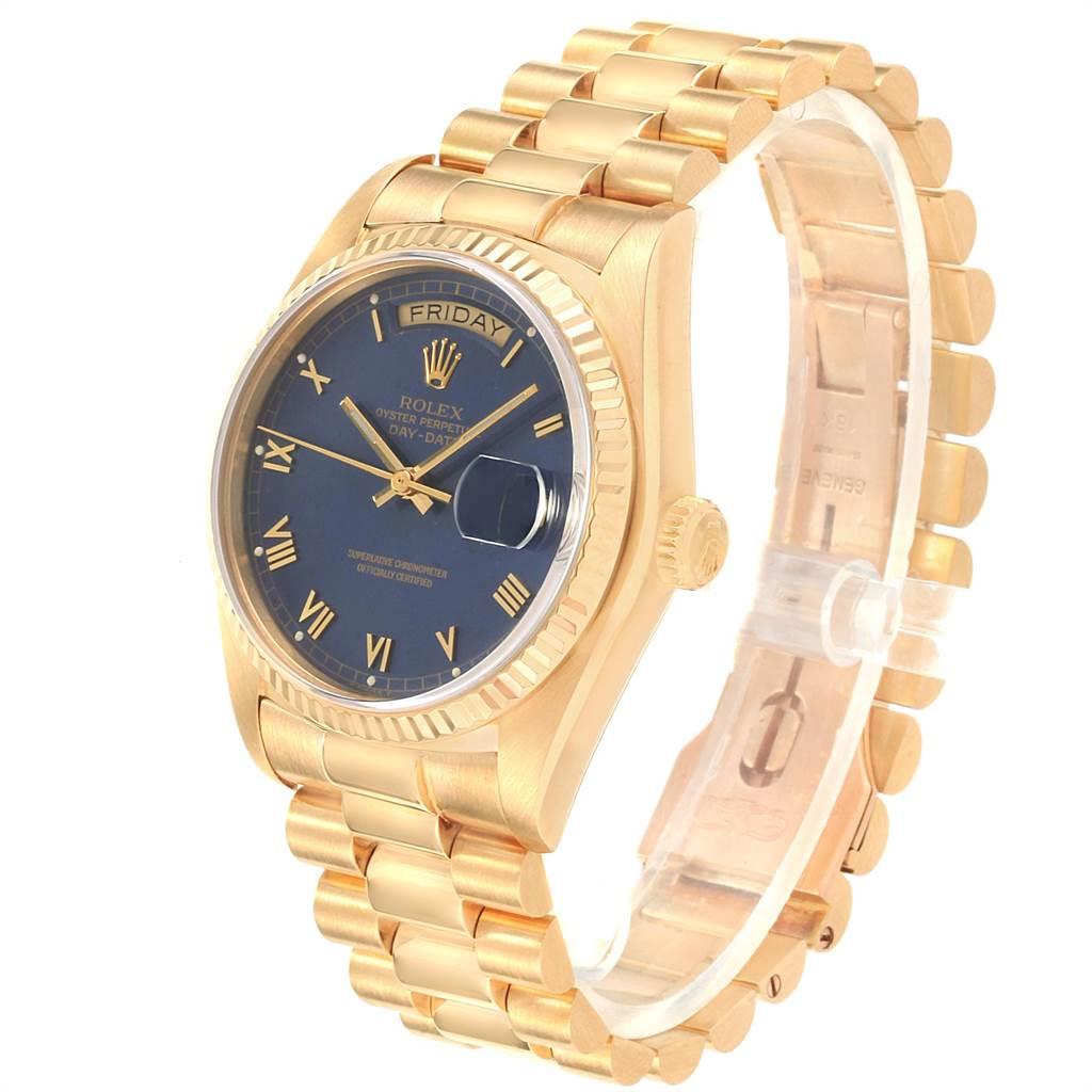 Rolex President 36 Day-Date Yellow Gold Blue Dial Men's Watch 18038 For Sale 1