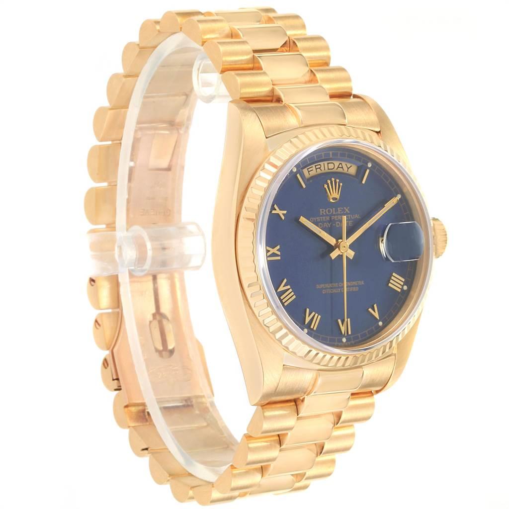 Rolex President 36 Day-Date Yellow Gold Blue Dial Men's Watch 18038 For Sale 2