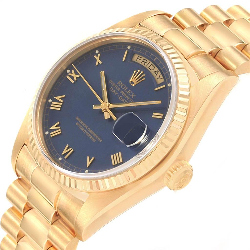 Rolex President 36 Day-Date Yellow Gold Blue Dial Men's Watch 18038 For Sale 3