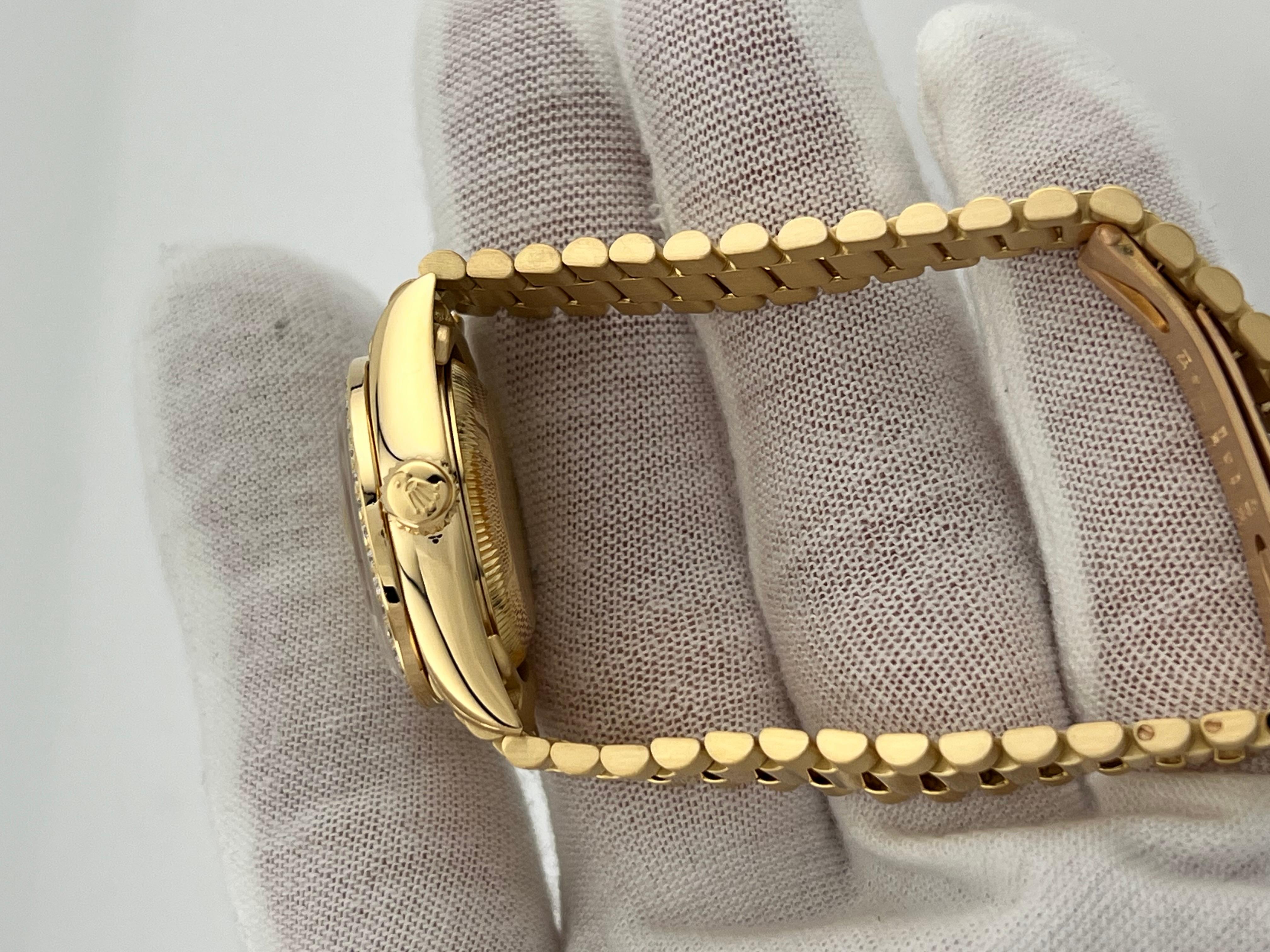 Rolex President 69138 String Diamond Dial Diamond Bezel 18K Gold Box Paper 7