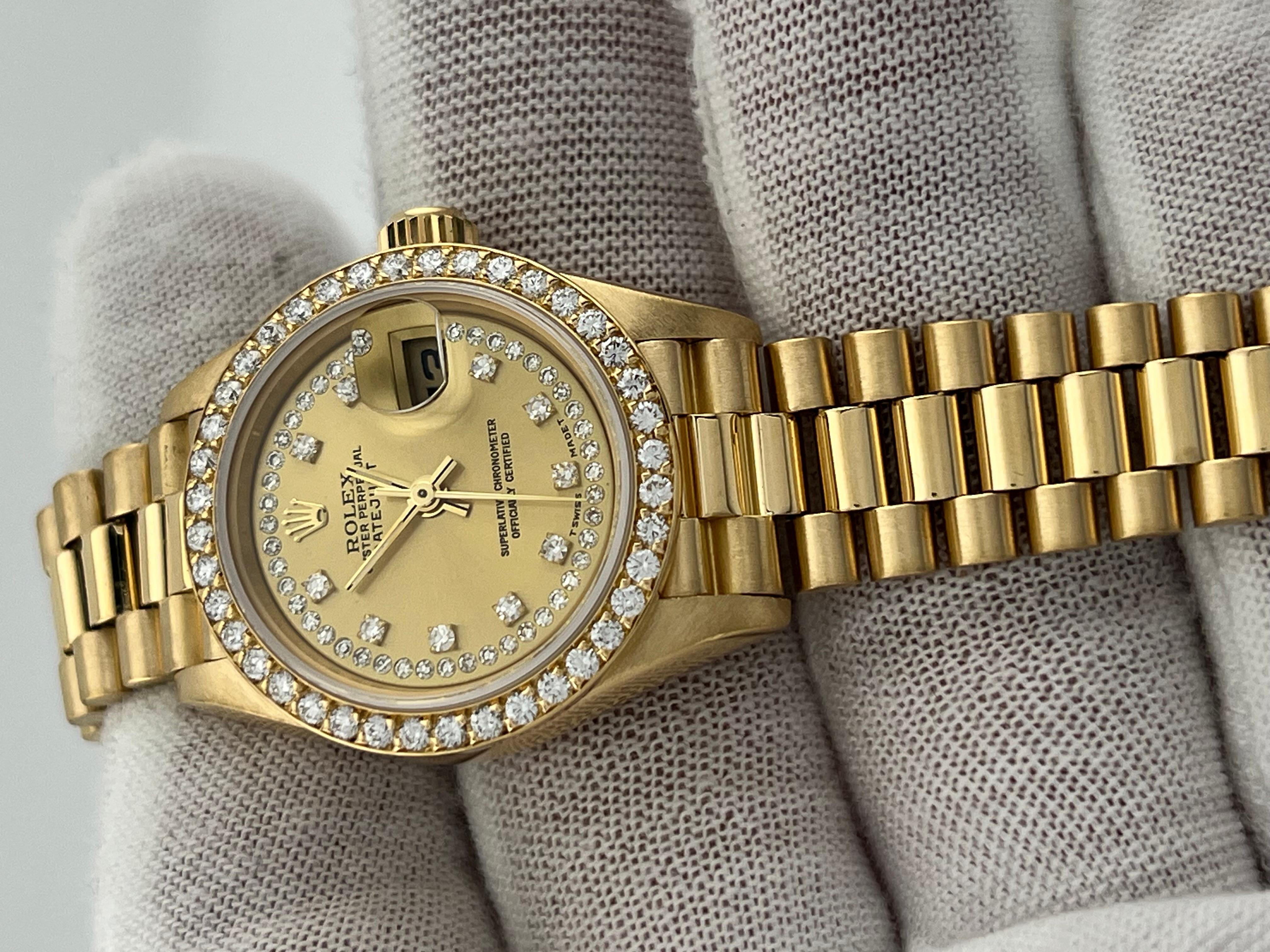 Rolex President 69138 String Diamond Dial Diamond Bezel 18K Gold Box Paper 2