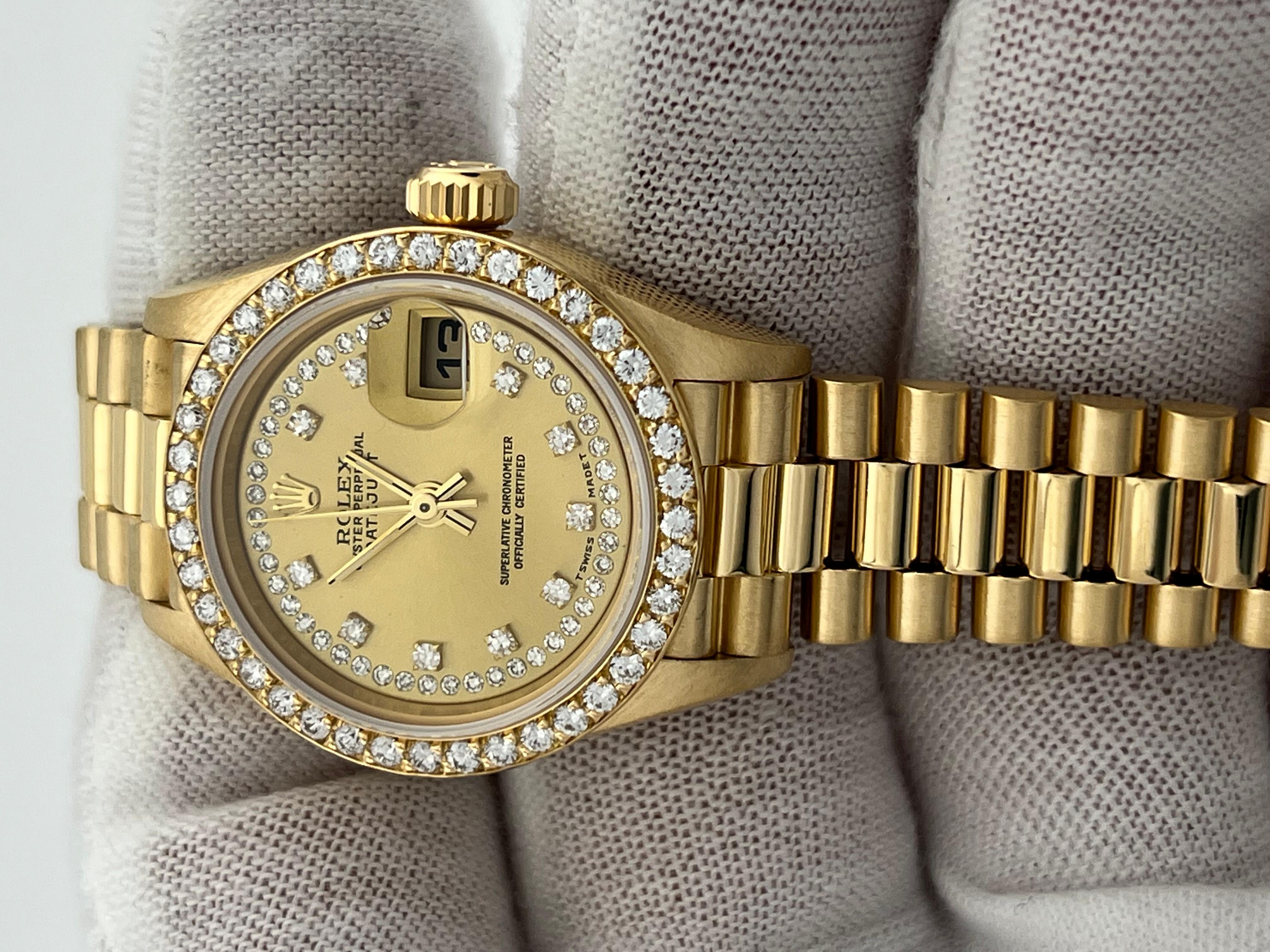 Rolex President 69138 String Diamond Dial Diamond Bezel 18K Gold Box Paper 3
