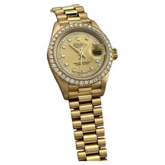 Rolex President 69138 String Diamond Dial Diamond Bezel 18K Gold Box Paper
