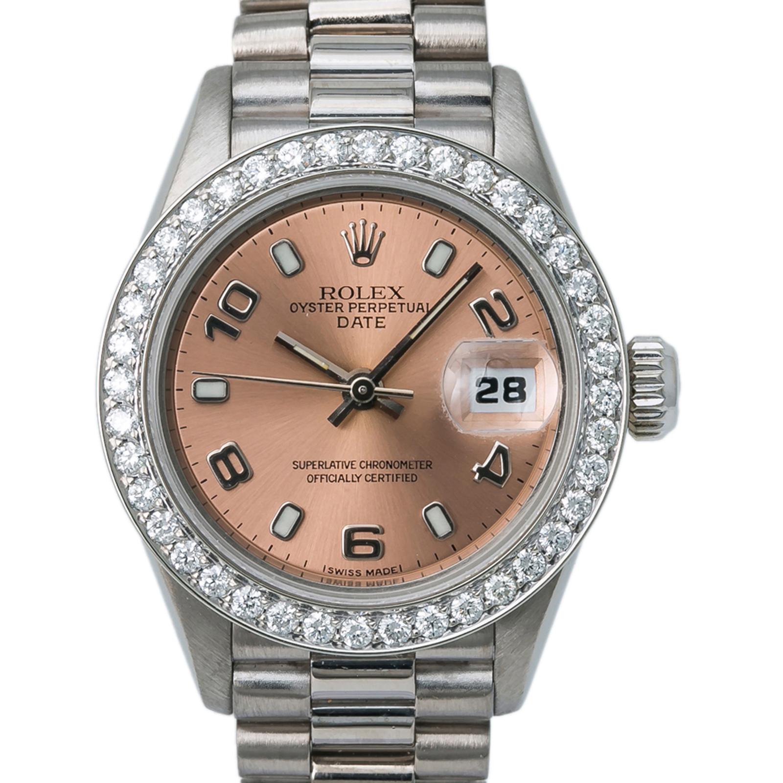 Rolex President 69179 Automatic 18k Solid White Gold Watch Diamond Bezel 26mm