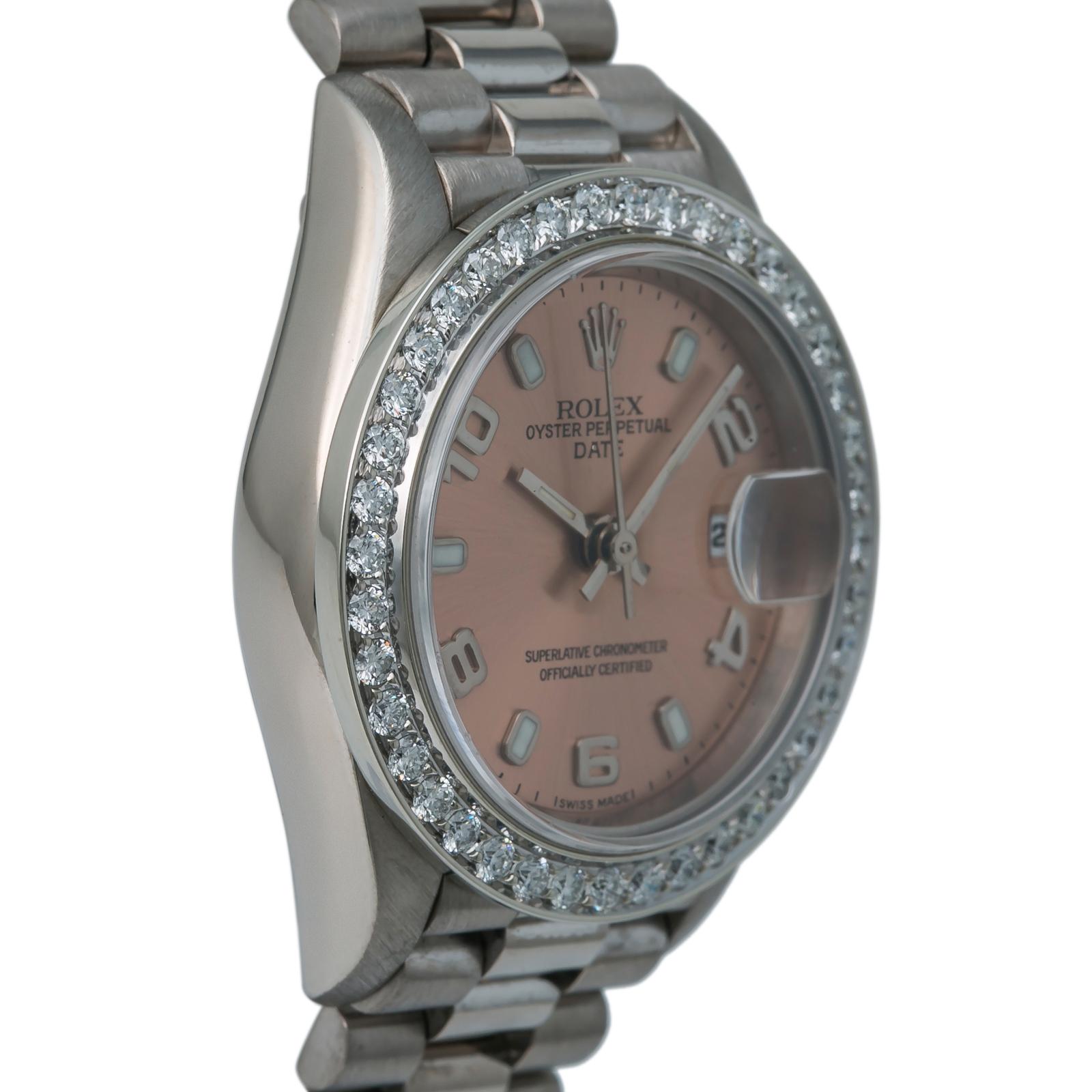 Contemporary Rolex President 69179 Automatic 18k Solid White Gold Watch Diamond Bezel For Sale