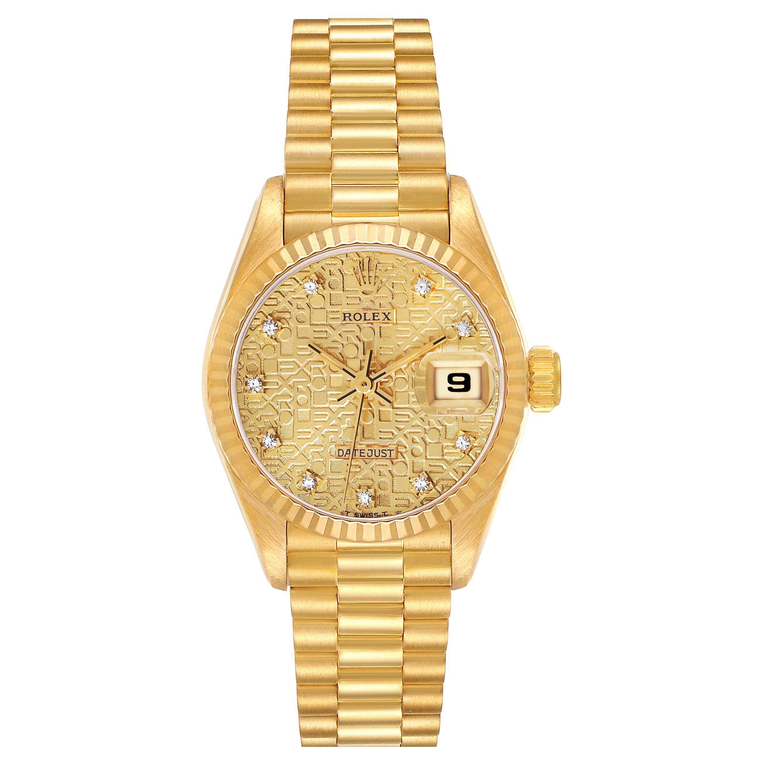 Rolex President Anniversary Diamond Dial Yellow Gold Ladies Watch 69178 Papers