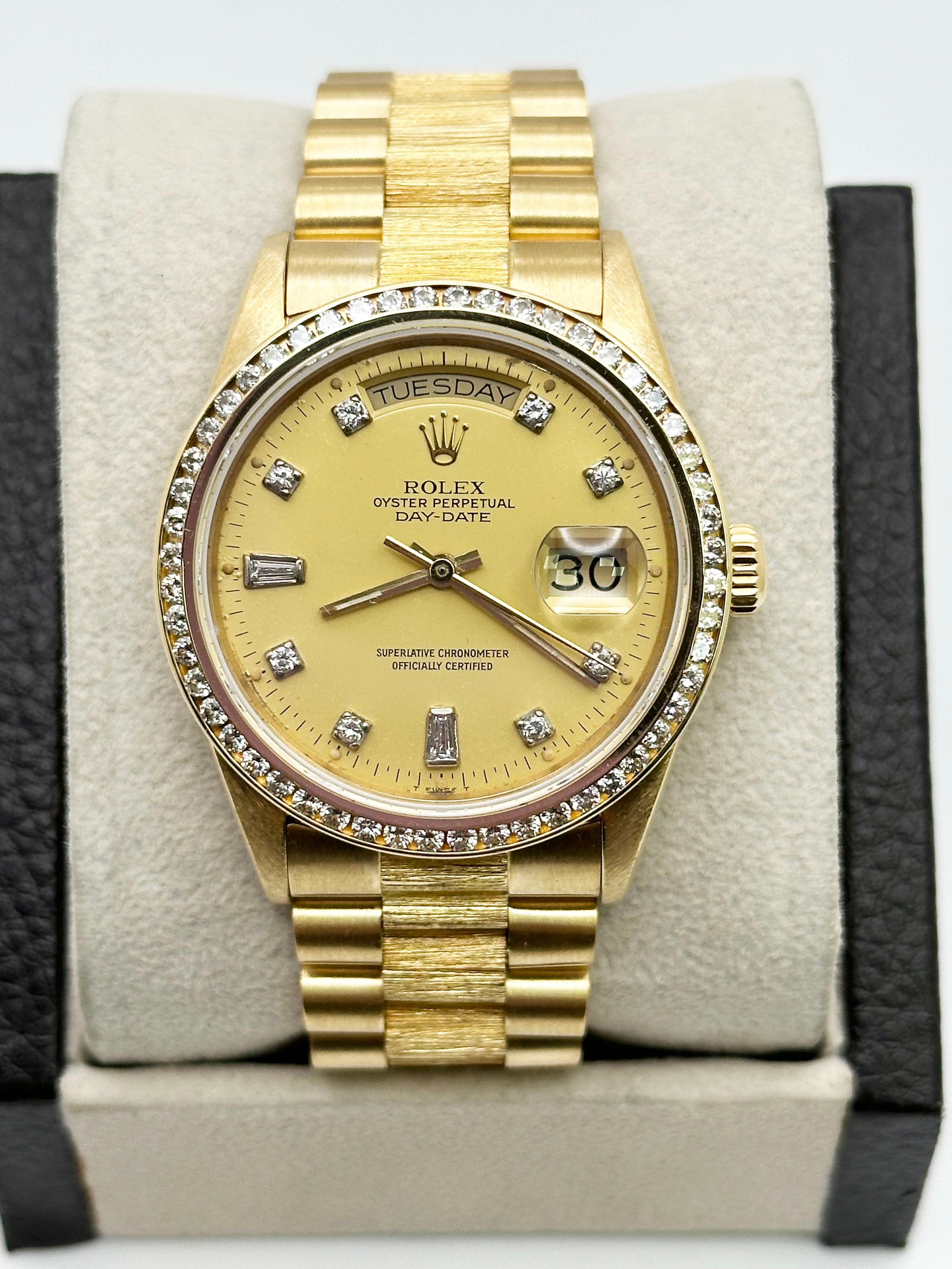 Rolex President Bark Finish 18078 Champagner-Diamant-Zifferblatt Diamant-Lünette 18K Gold Herren