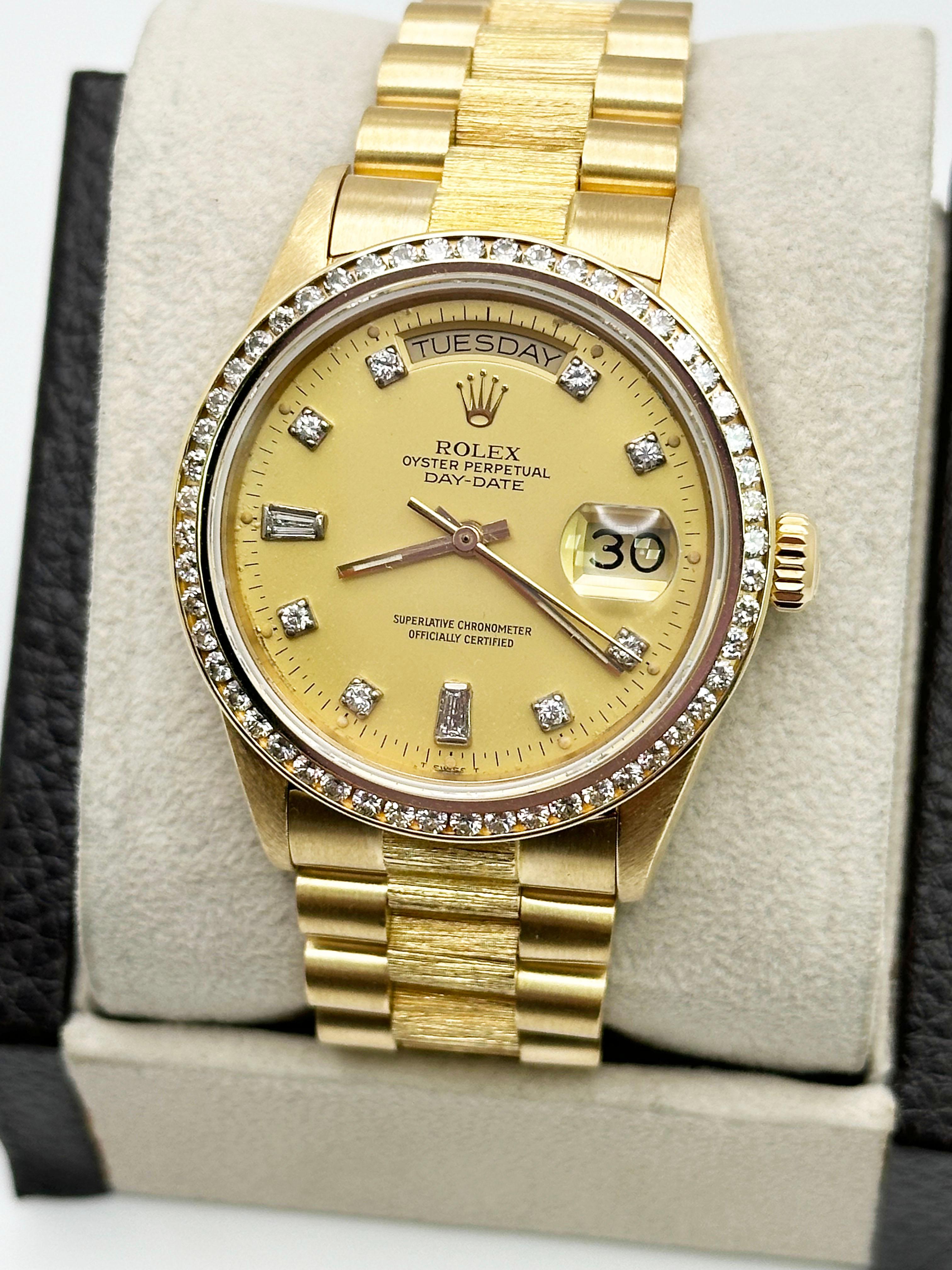 Rolex President Bark Finish 18078 Champagner-Diamant-Zifferblatt Diamant-Lünette 18K Gold 1