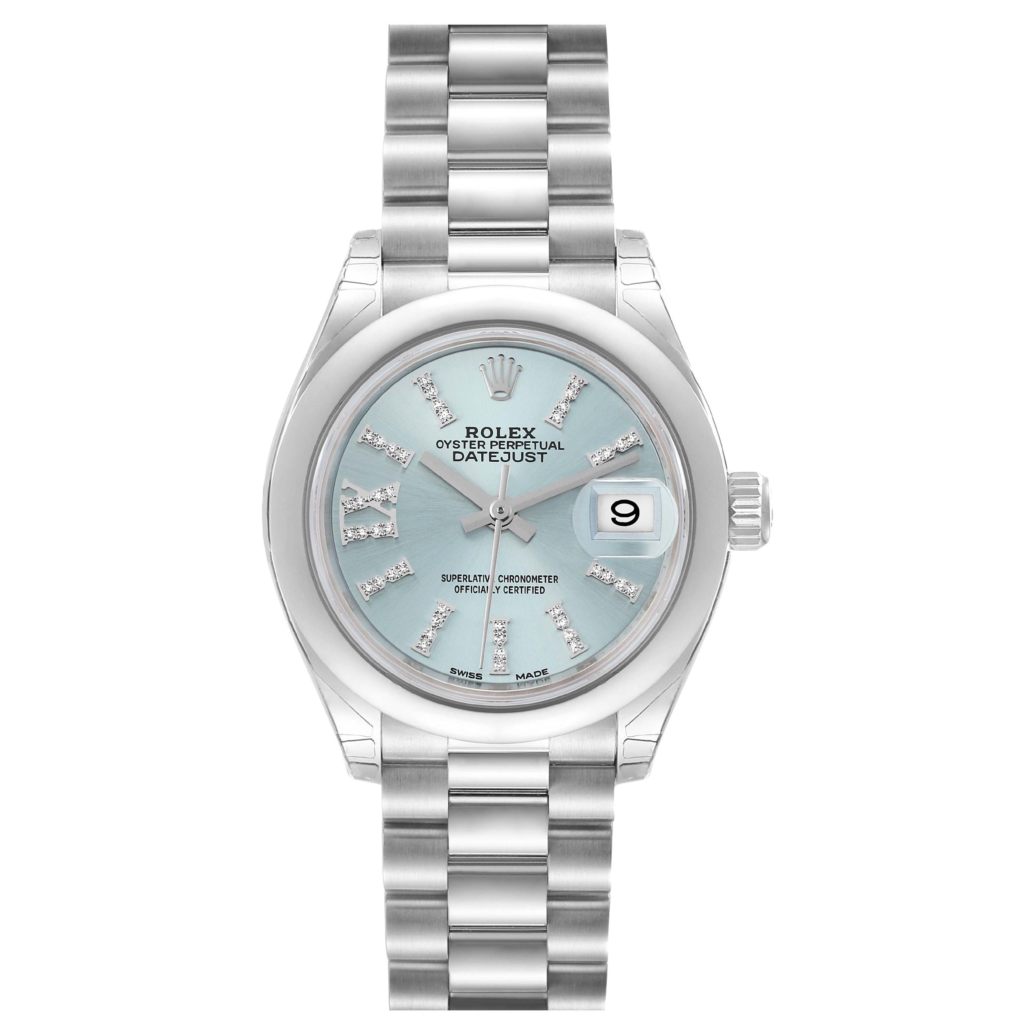 Rolex President Blue Diamond Dial Platinum Ladies Watch 279166 Unworn For Sale