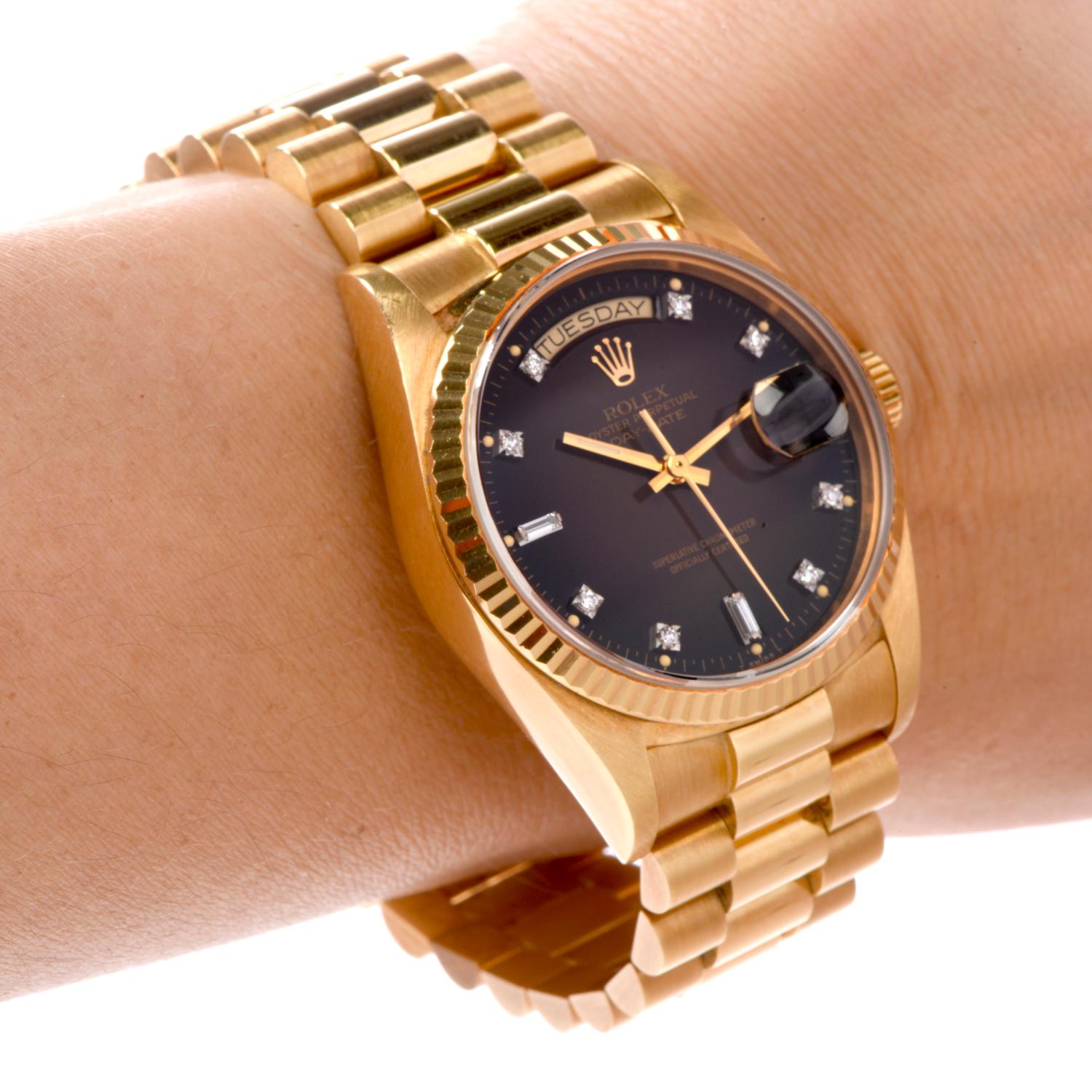 Modern Rolex President Brown Dial Diamond 18K Day Date Watch Ref 18038 For Sale