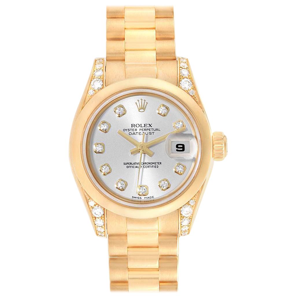 Rolex President Crown Collection 18 Karat Yellow Gold Diamond Watch 179298 For Sale