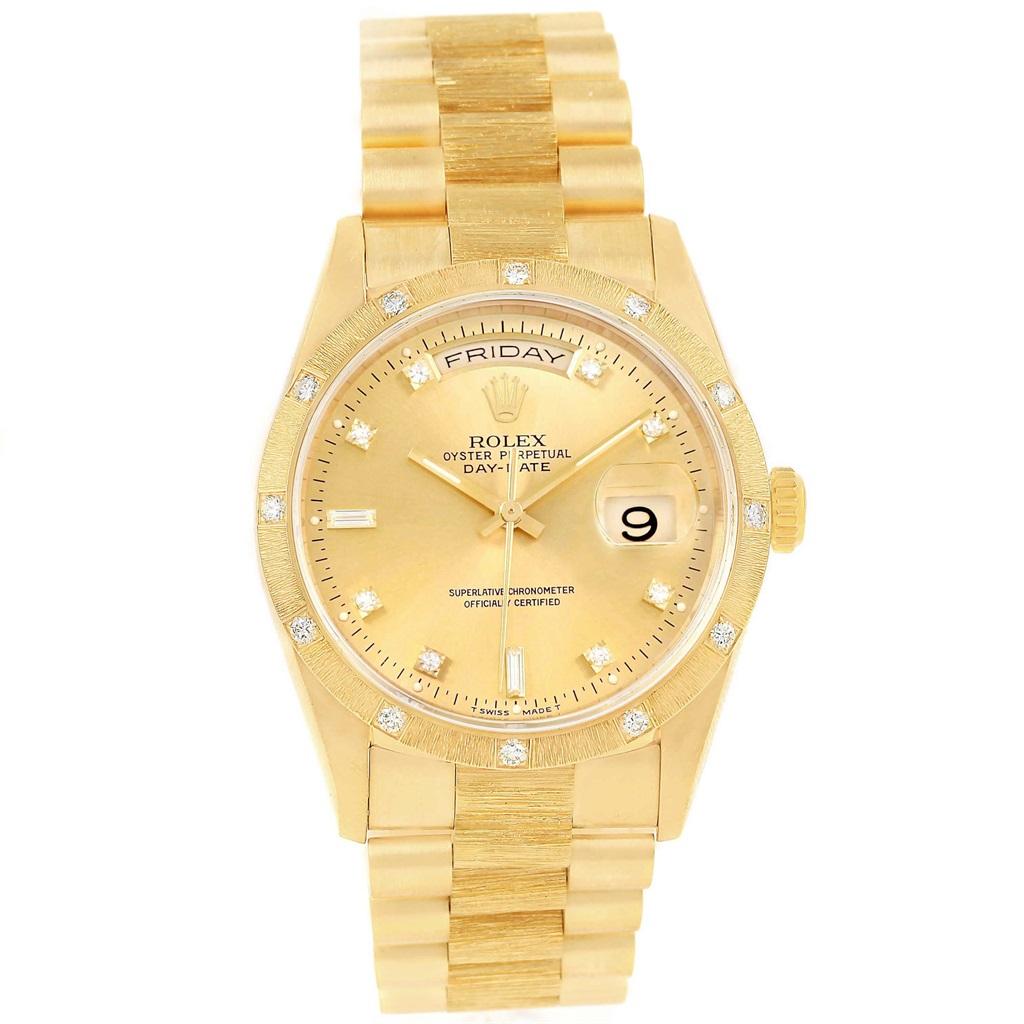 Rolex President Crown Collection 18 Karat Yellow Gold Diamond Watch 18108 For Sale 6