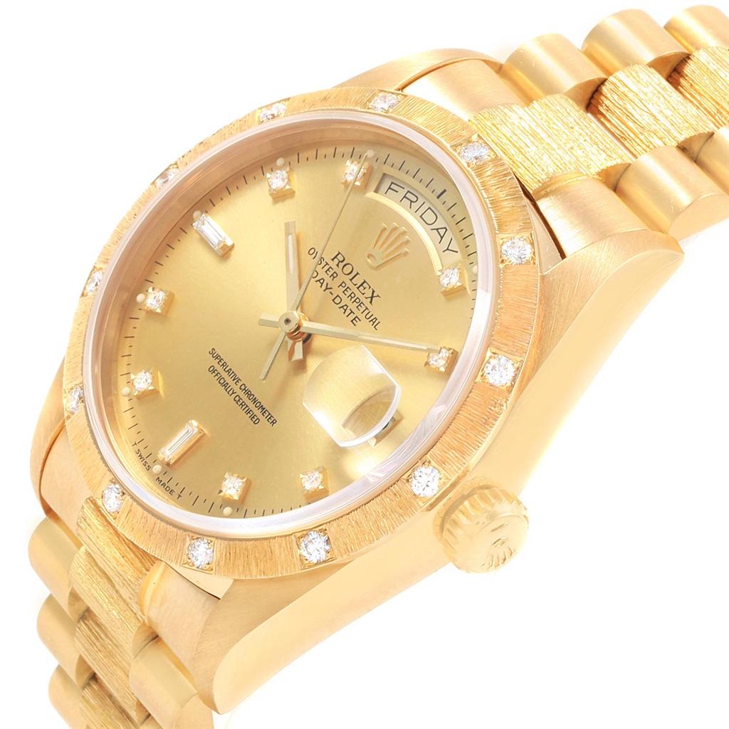 Men's Rolex President Crown Collection 18 Karat Yellow Gold Diamond Watch 18108 For Sale
