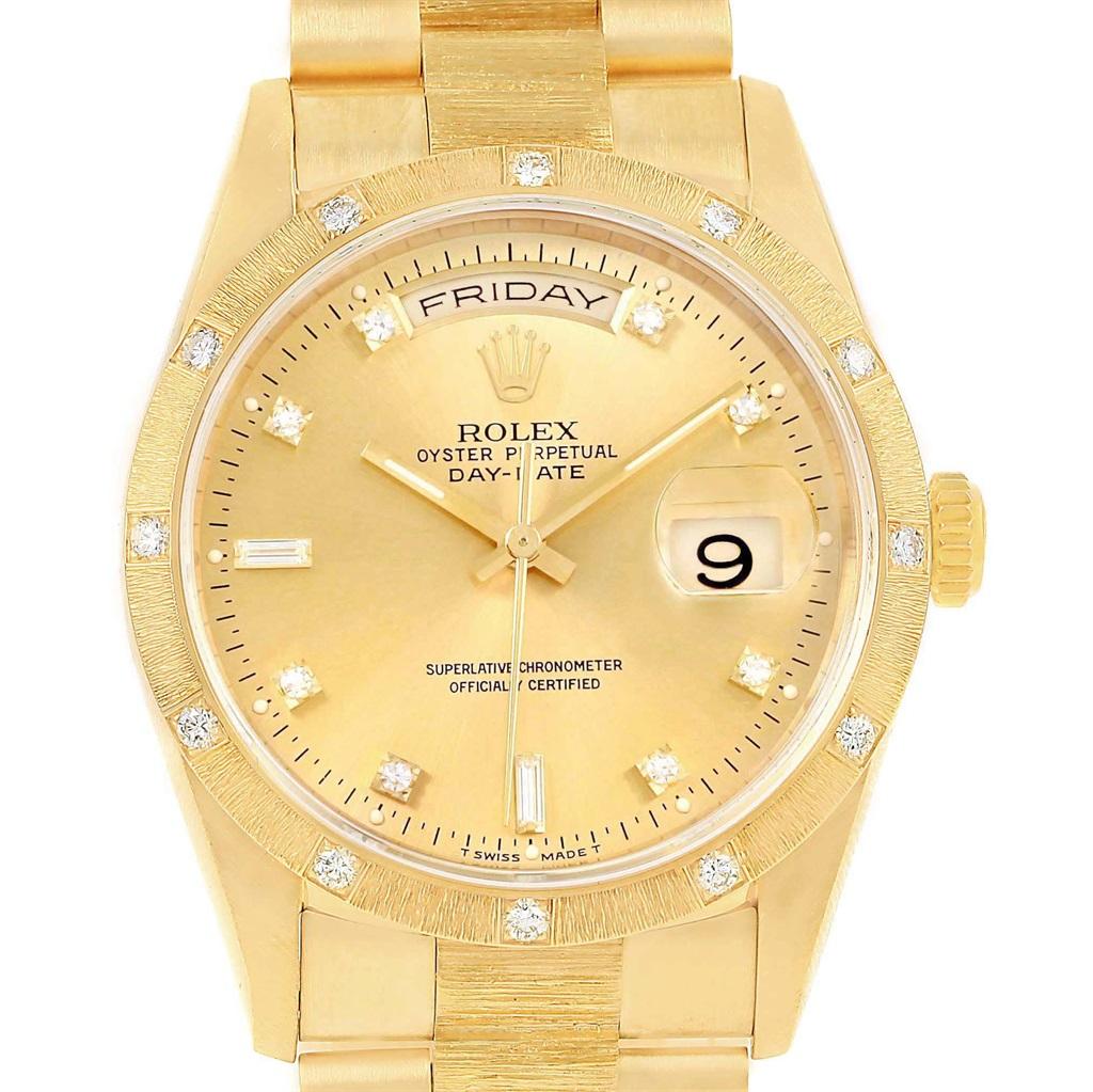 Rolex President Crown Collection 18 Karat Yellow Gold Diamond Watch 18108 For Sale 4
