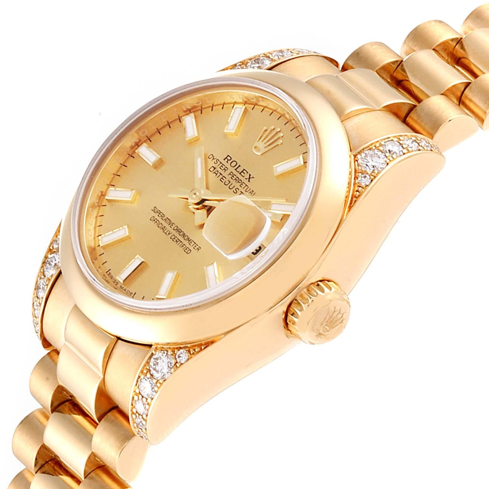 Women's Rolex President Crown Collection 18 Karat Yellow Gold Diamond Watch 179298