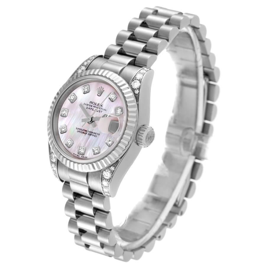 Rolex President Crown Collection Weißgold MOP Diamantuhr 179239 mit Boxpapieren Damen
