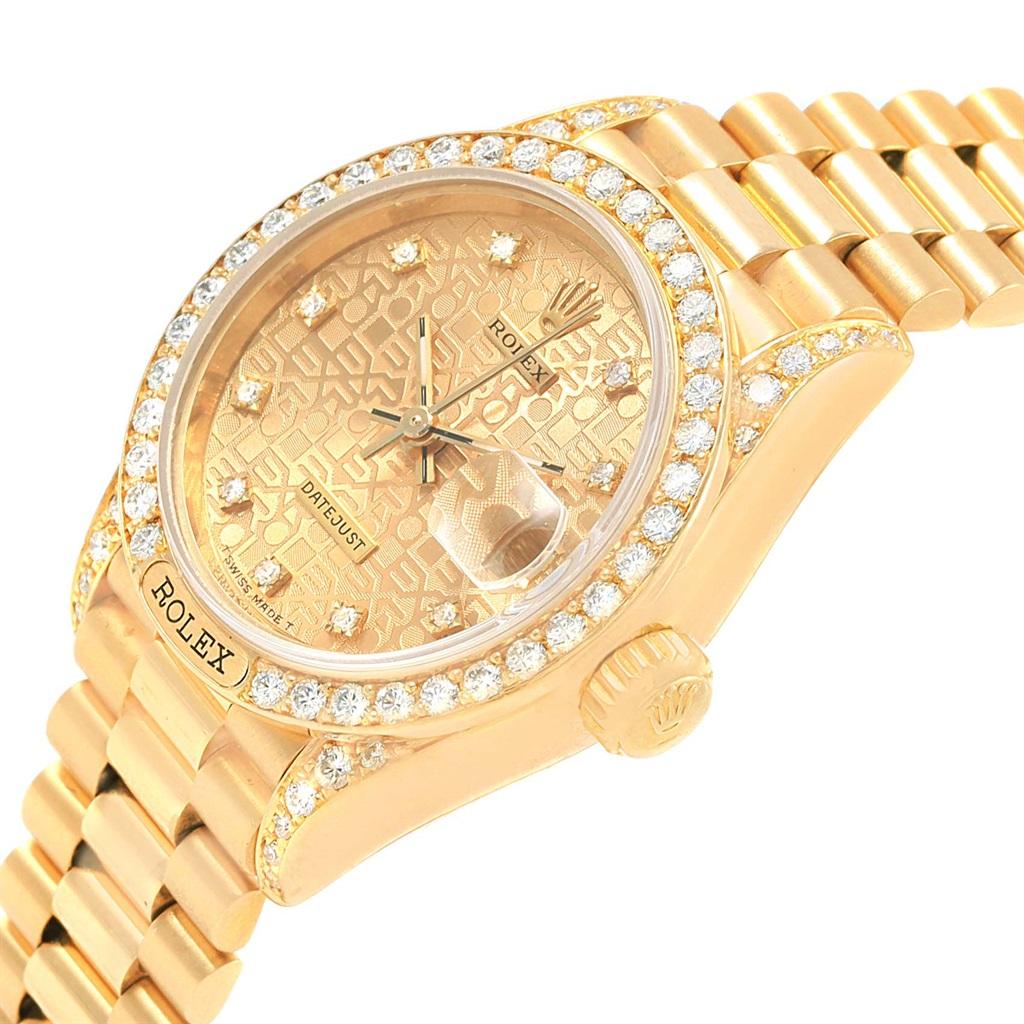 Rolex President Crown Collection Yellow Gold Diamond Ladies Watch 69158 In Excellent Condition In Atlanta, GA