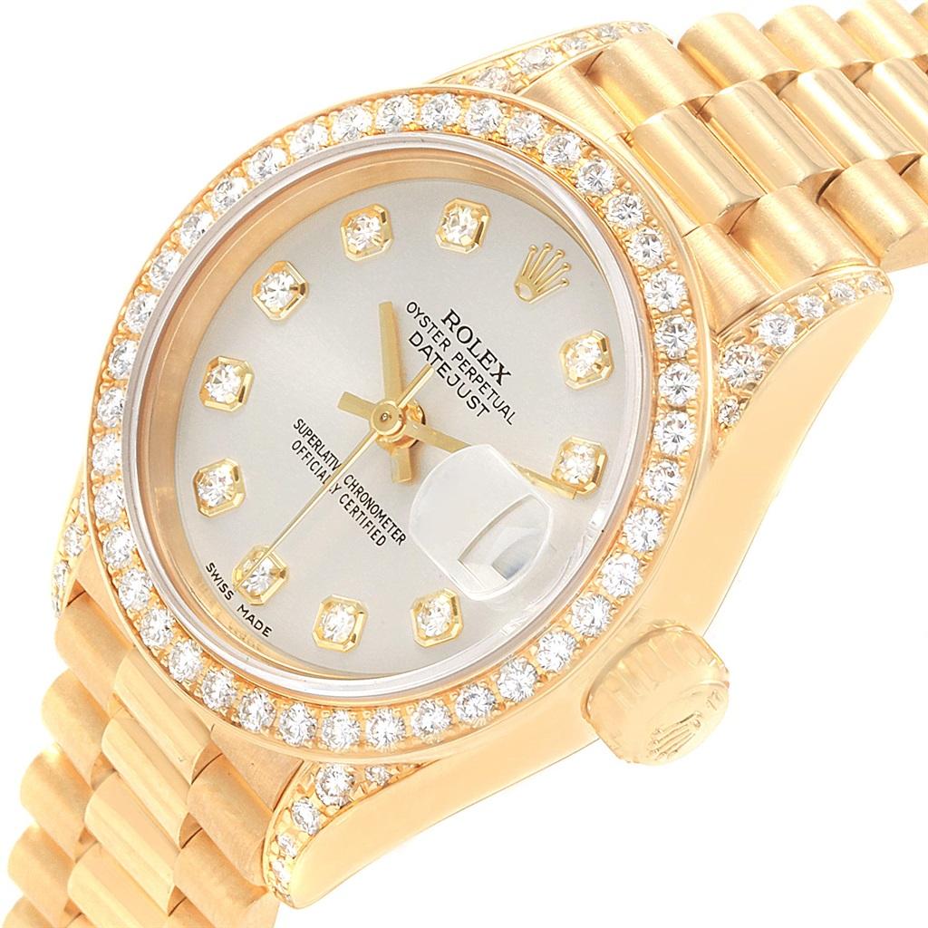 Rolex President Crown Yellow Gold Silver Diamond Dial Ladies Watch 69158 For Sale 6