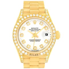 Rolex President Crown Yellow Gold White Diamond Dial Ladies Watch 69158
