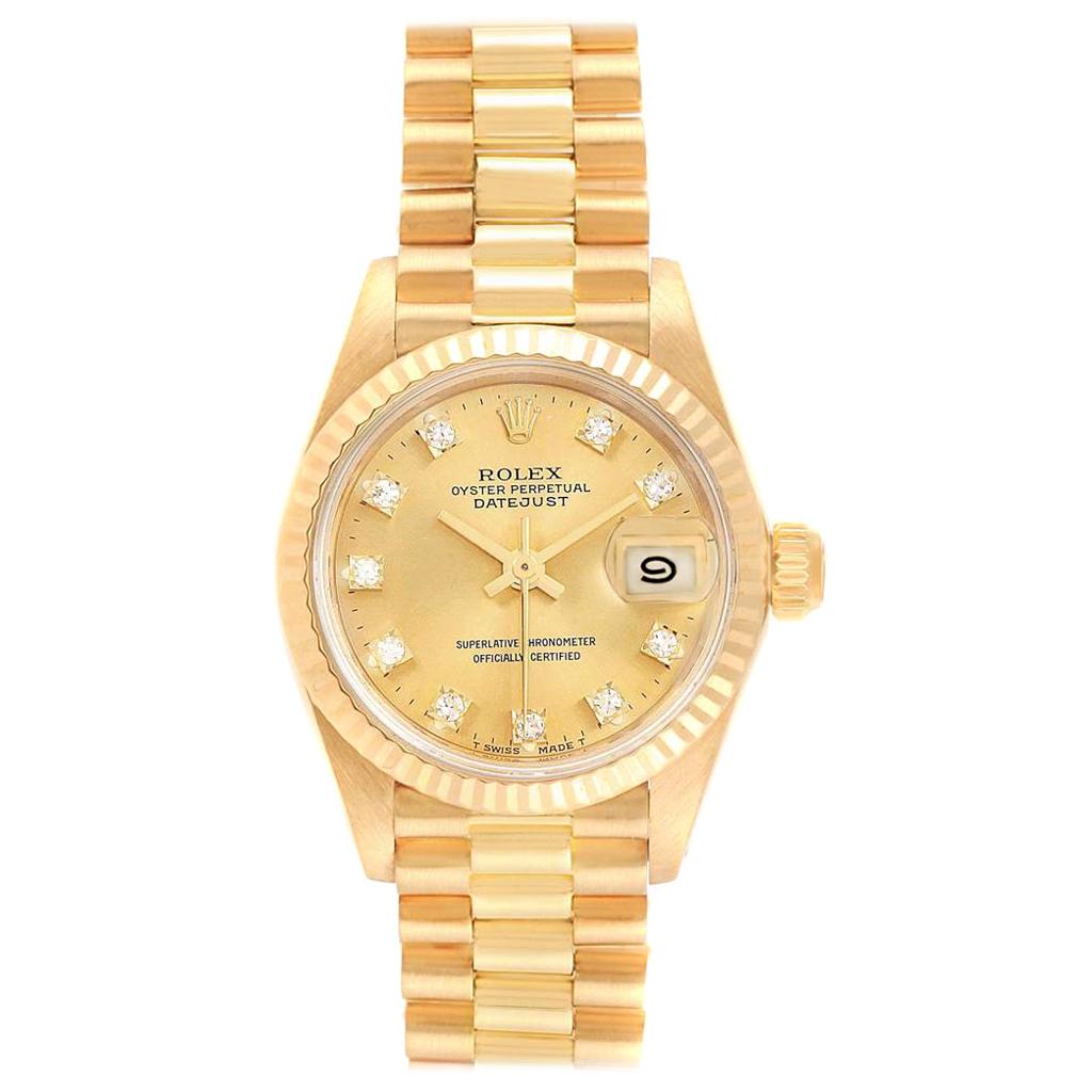 Rolex President Datejust 18 Karat Yellow Gold Diamond Ladies Watch 6917 ...
