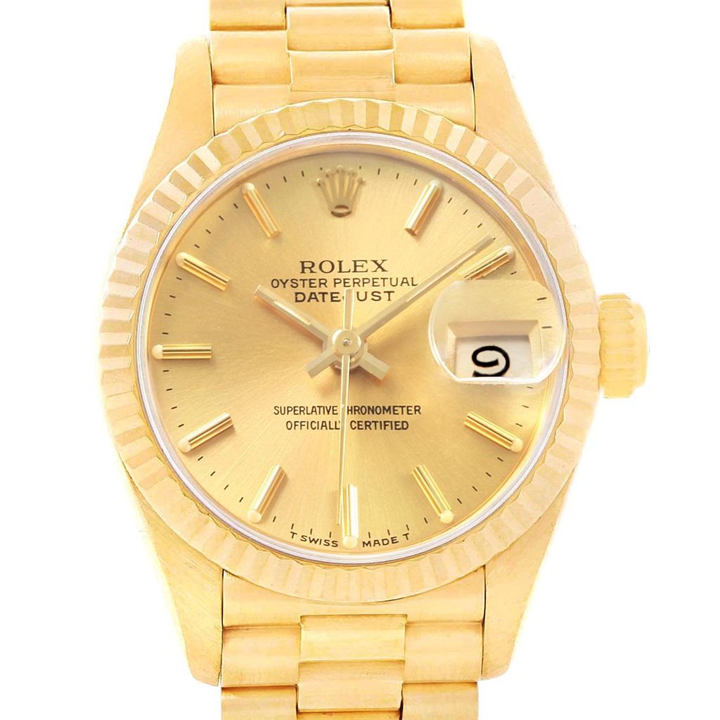 Rolex President Datejust 18 Karat Yellow Gold Ladies Watch 69178 In Excellent Condition In Atlanta, GA
