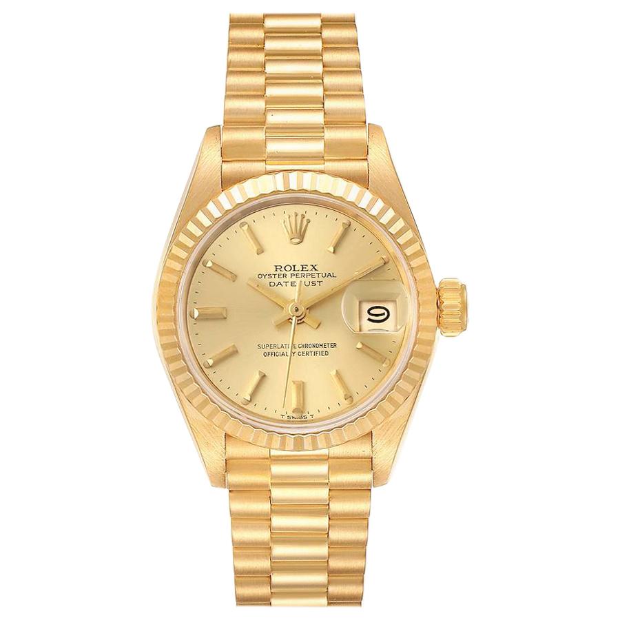 Rolex President Datejust 18 Karat Yellow Gold Ladies Watch 69178 For Sale