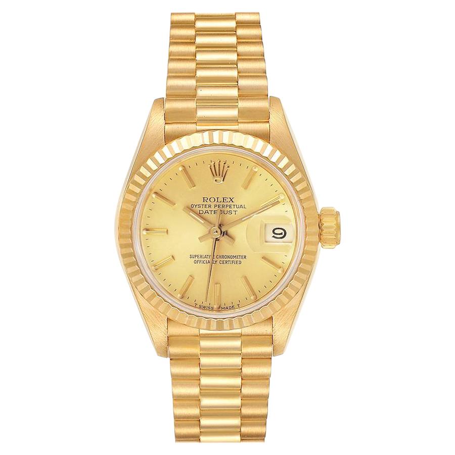 Rolex President Datejust 18 Karat Yellow Gold Ladies Watch 69178 For Sale